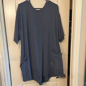 Free People Blue V-Neck Romper